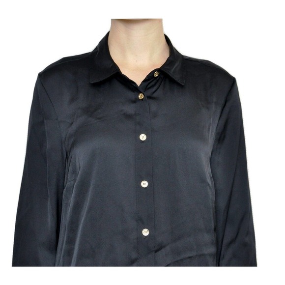 Michael Kors Long Sleeves Button Down Blouse Shirt Top Tunic Black 10 Nwt $89 - Picture 2 of 5